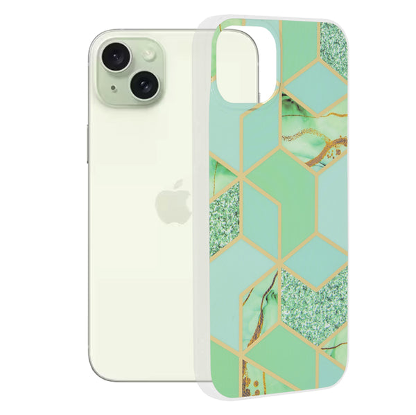 Husa de protectie Techsuit Marble Series compatibila cu Apple iPhone 15 Plus, acoperire spate, Green Hex