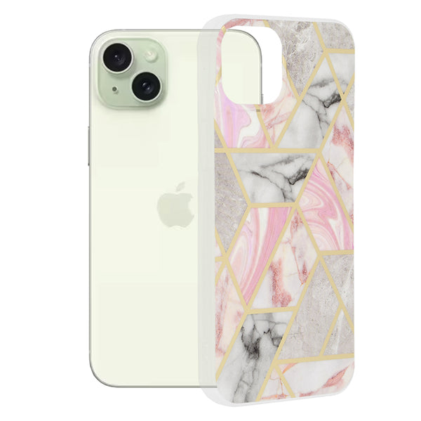 Husa de protectie Techsuit Marble Series compatibila cu Apple iPhone 15 Plus, acoperire spate, Pink Hex