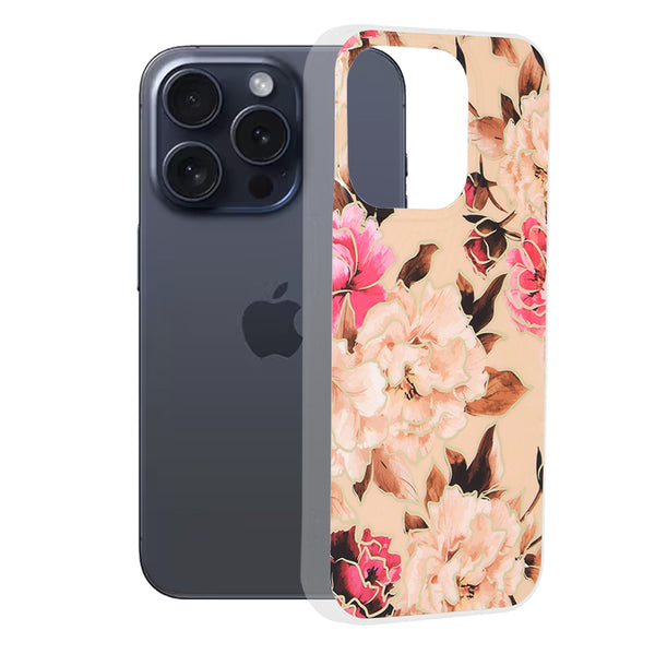 Husa de protectie Techsuit Marble Series compatibila cu Apple iPhone 15 Pro, acoperire spate, Mary, Berry Nude