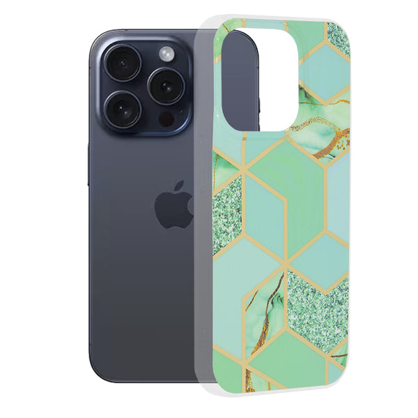 Husa de protectie Techsuit Marble Series compatibila cu Apple iPhone 15 Pro, acoperire spate, Green Hex