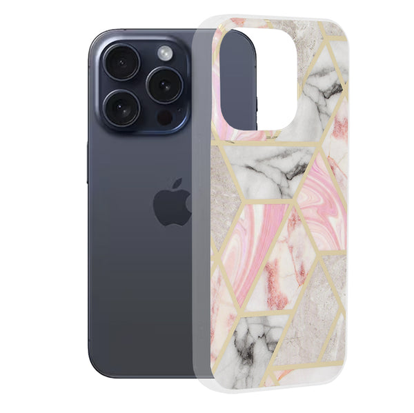 Husa de protectie Techsuit Marble Series compatibila cu Apple iPhone 15 Pro, acoperire spate, Pink Hex