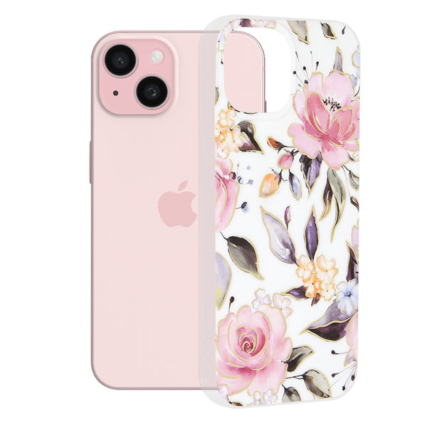 Husa de protectie Techsuit Marble Series compatibila cu Apple iPhone 15, acoperire spate, Chloe White