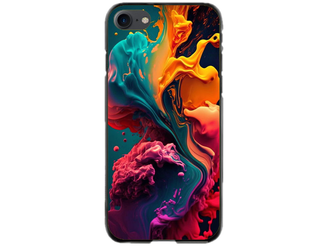 Husa Silicon HQCover compatibila cu Apple iPhone SE 2022, model Explozie de culori v1, rezistenta la socuri si zgarieturi, SP1M00029
