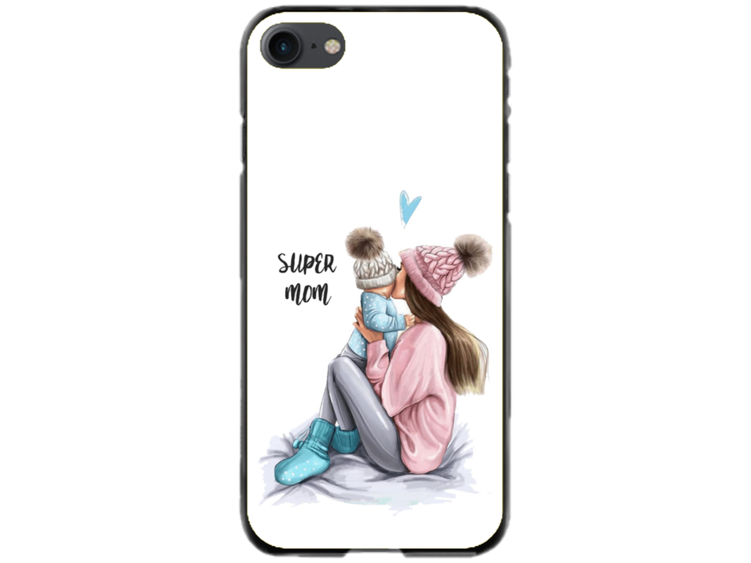 Husa Silicon HQCover compatibila cu Apple iPhone SE 2, model Super Mom, rezistenta la socuri si zgarieturi, SP1M00030