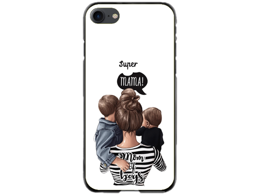 Husa Silicon HQCover compatibila cu Apple iPhone SE 2020, model Super Mom of Boys, rezistenta la socuri si zgarieturi, SP1M00031