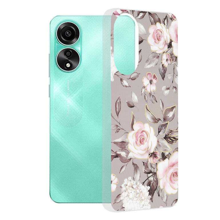 Husa de protectie Techsuit Marble Series compatibila cu Oppo A78 4G, acoperire spate, Bloom of Ruth, Gray