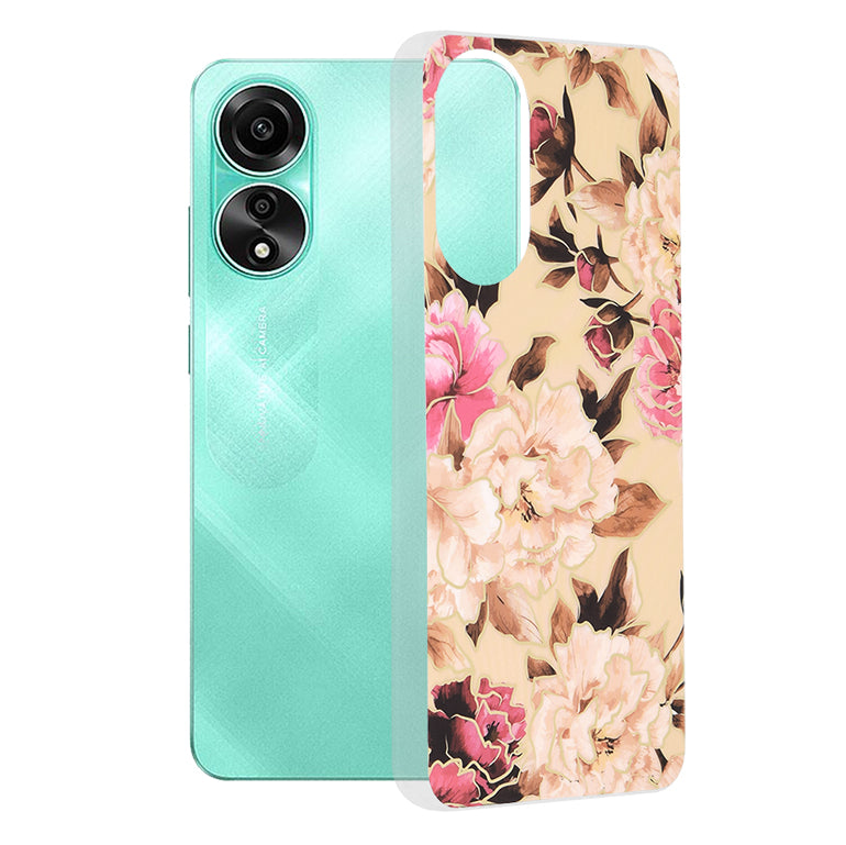 Husa de protectie Techsuit Marble Series compatibila cu Oppo A78 4G, acoperire spate, Mary, Berry Nude