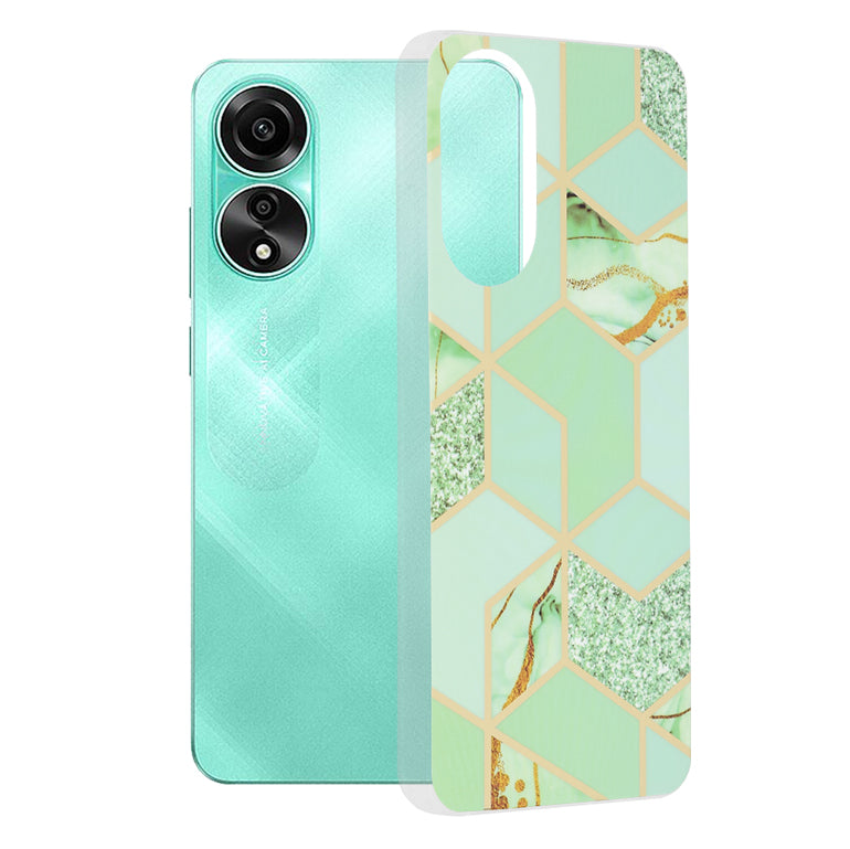 Husa de protectie Techsuit Marble Series compatibila cu Oppo A78 4G, acoperire spate, Green Hex