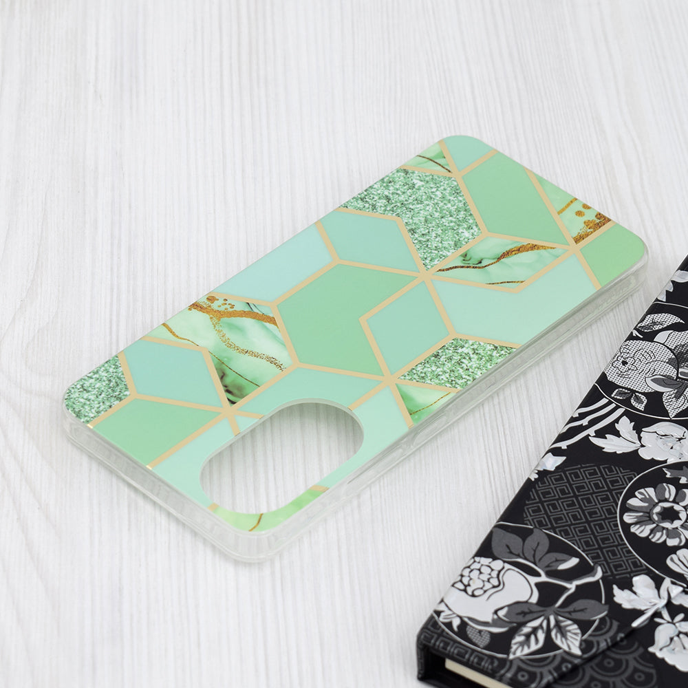 Husa de protectie Techsuit Marble Series compatibila cu Oppo A78 4G, acoperire spate, Green Hex