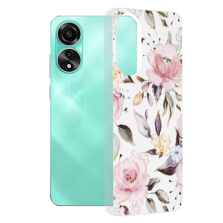 Husa de protectie Techsuit Marble Series compatibila cu Oppo A78 4G, acoperire spate, Chloe White