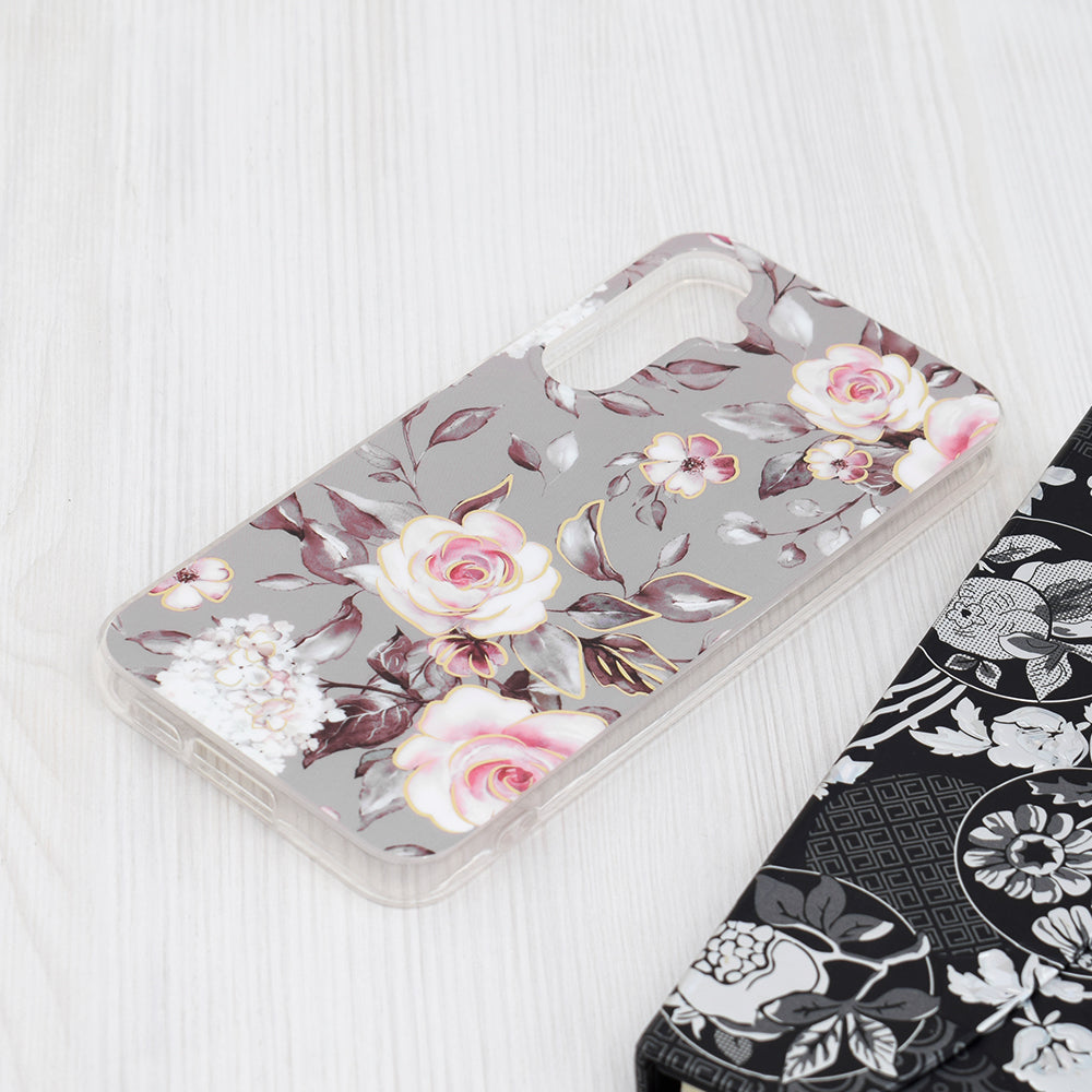 Husa de protectie Techsuit Marble Series compatibila cu Samsung Galaxy S23 FE, acoperire spate, Bloom of Ruth, Gray