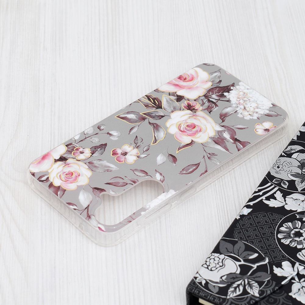 Husa de protectie Techsuit Marble Series compatibila cu Samsung Galaxy S23 FE, acoperire spate, Bloom of Ruth, Gray