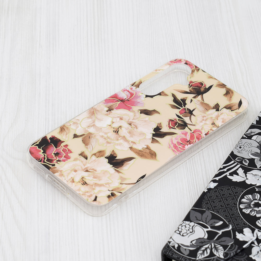 Husa de protectie Techsuit Marble Series compatibila cu Samsung Galaxy S23 FE, acoperire spate, Mary, Berry Nude
