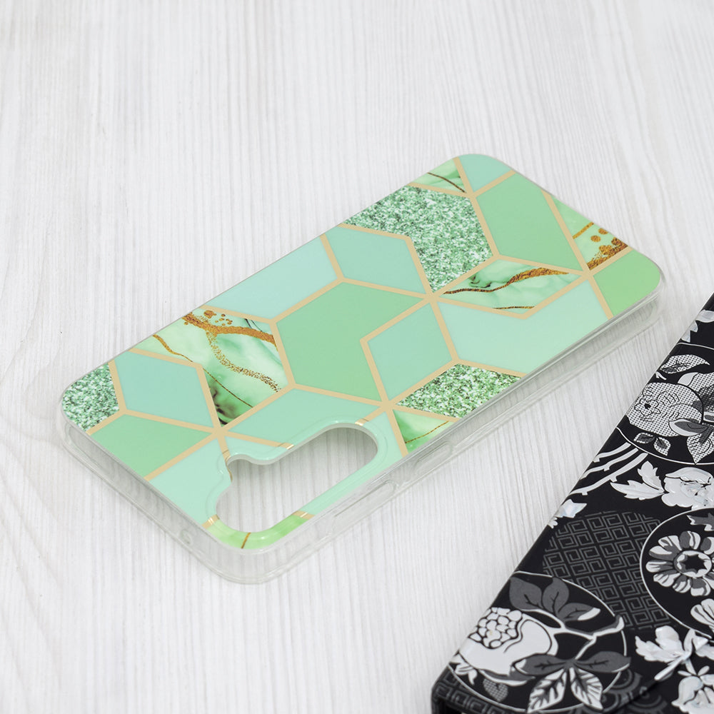 Husa de protectie Techsuit Marble Series compatibila cu Samsung Galaxy S23 FE, acoperire spate, Green Hex