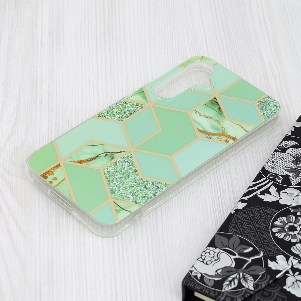 Husa de protectie Techsuit Marble Series compatibila cu Samsung Galaxy S23 FE, acoperire spate, Green Hex