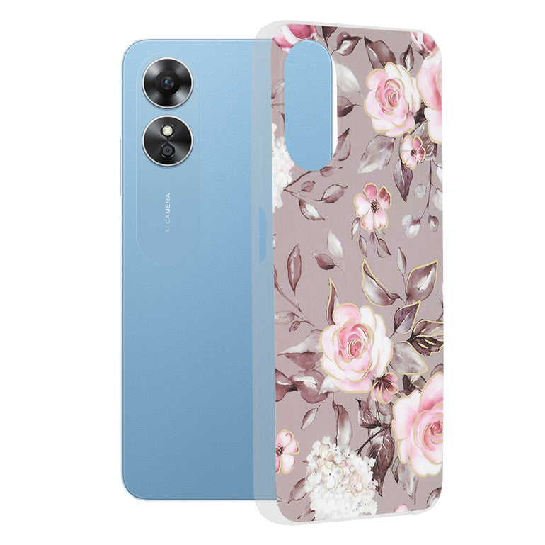 Husa de protectie Techsuit Marble Series compatibila cu Oppo A17, acoperire spate, Bloom of Ruth, Gray