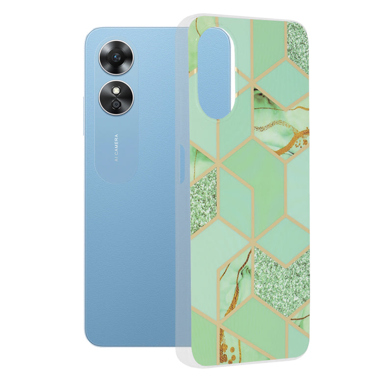Husa de protectie Techsuit Marble Series compatibila cu Oppo A17, acoperire spate, Green Hex