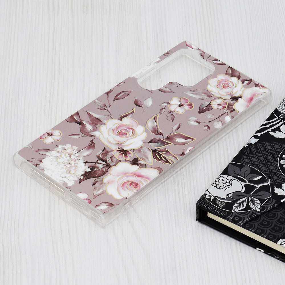 Husa de protectie Techsuit Marble Series compatibila cu Samsung Galaxy S24 Ultra, acoperire spate, Bloom of Ruth, Gray