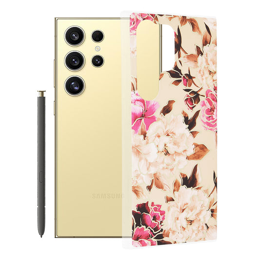 Husa de protectie Techsuit Marble Series compatibila cu Samsung Galaxy S24 Ultra, acoperire spate, Mary, Berry Nude