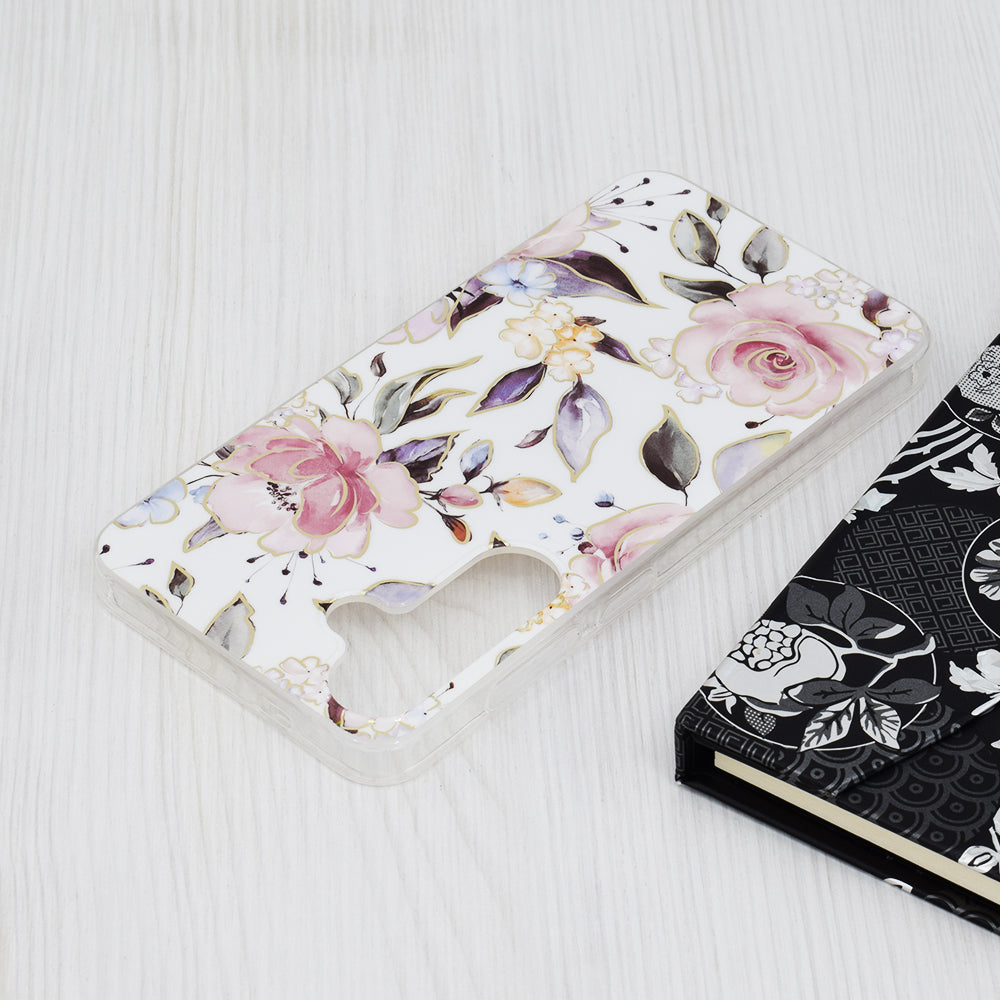 Husa de protectie Techsuit Marble Series compatibila cu Samsung Galaxy S24 Plus, acoperire spate, Chloe White