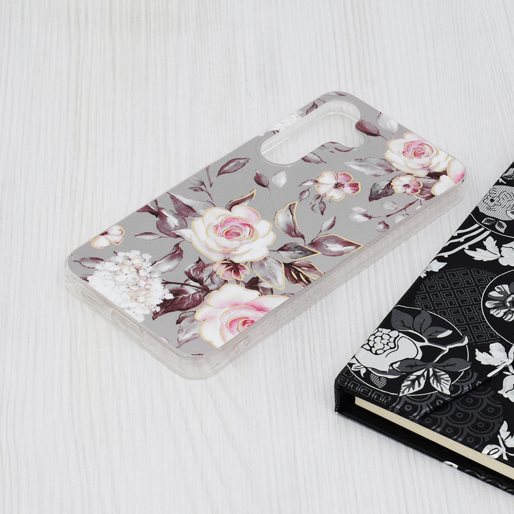 Husa de protectie Techsuit Marble Series compatibila cu Samsung Galaxy S24, acoperire spate, Bloom of Ruth, Gray