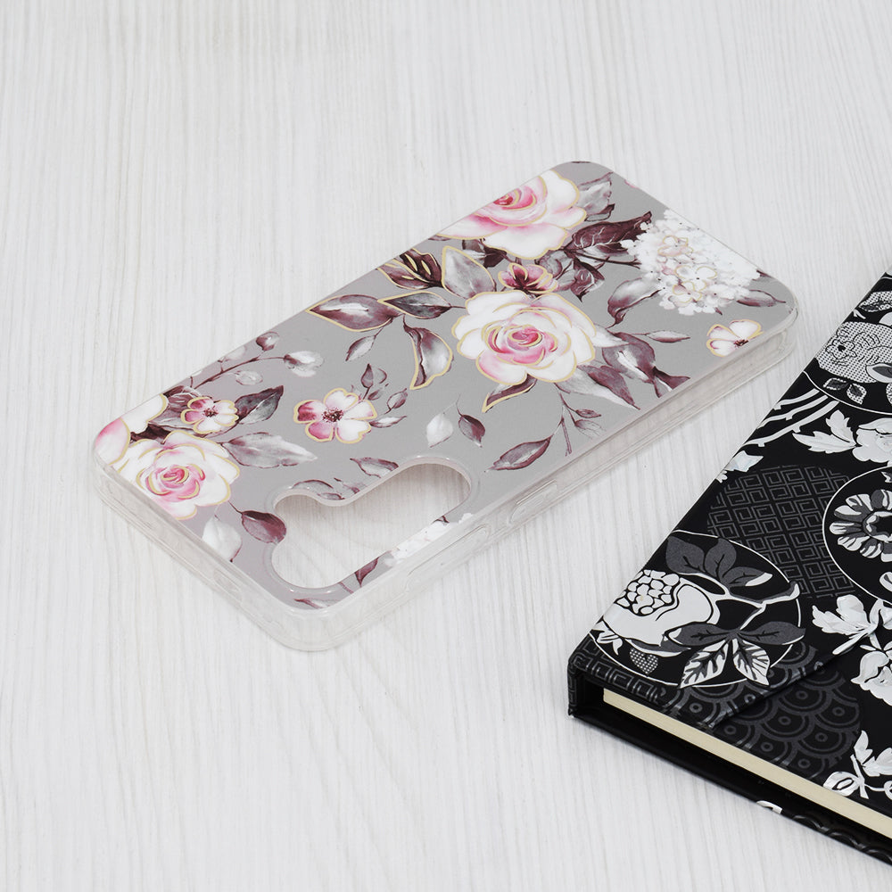 Husa de protectie Techsuit Marble Series compatibila cu Samsung Galaxy S24, acoperire spate, Bloom of Ruth, Gray