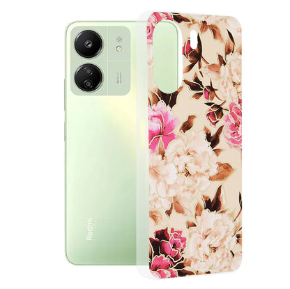 Husa de protectie Techsuit Marble Series compatibila cu Xiaomi Redmi Poco C65, acoperire spate, Mary, Berry Nude