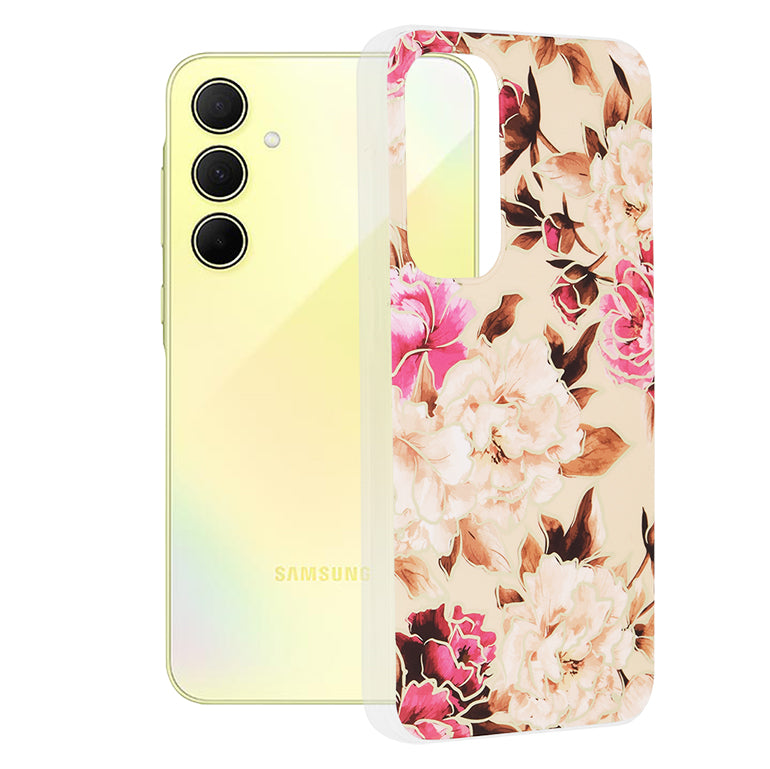 Husa de protectie Techsuit Marble Series compatibila cu Samsung Galaxy A35 5G, acoperire spate, Mary, Berry Nude