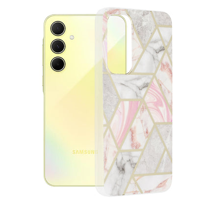 Husa de protectie Techsuit Marble Series compatibila cu Samsung Galaxy A35 5G, acoperire spate, Pink Hex
