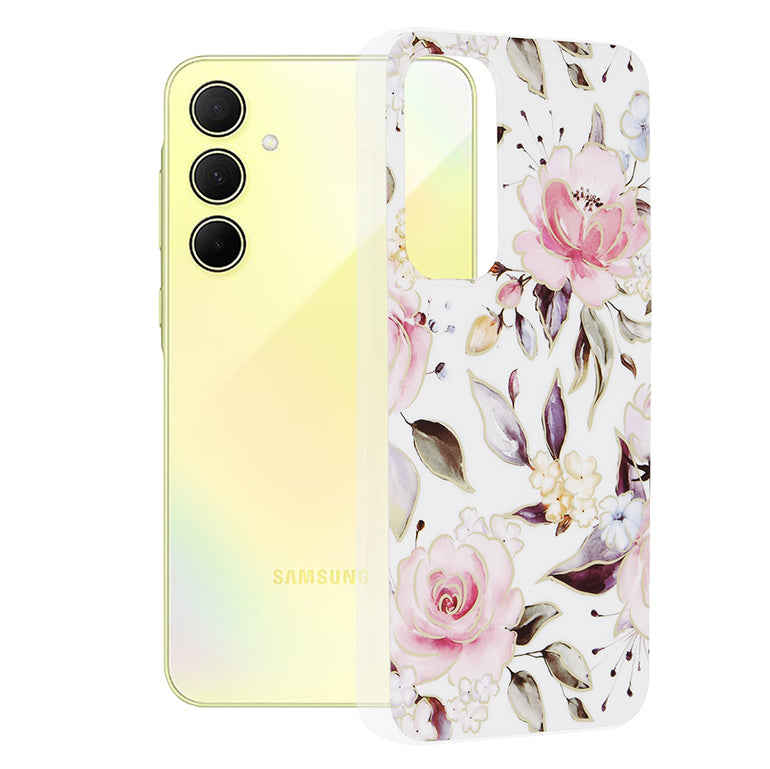 Husa de protectie Techsuit Marble Series compatibila cu Samsung Galaxy A35 5G, acoperire spate, Chloe White