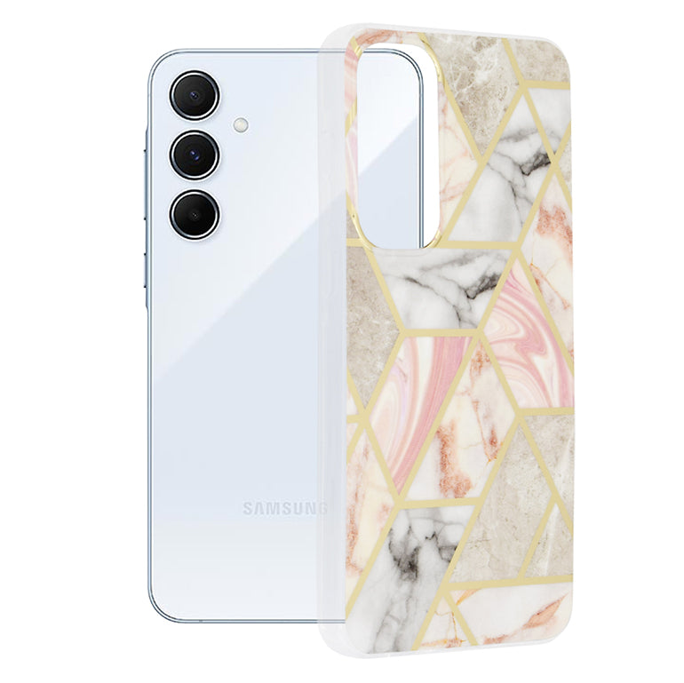 Husa de protectie Techsuit Marble Series compatibila cu Samsung Galaxy A55 5G, acoperire spate, Pink Hex