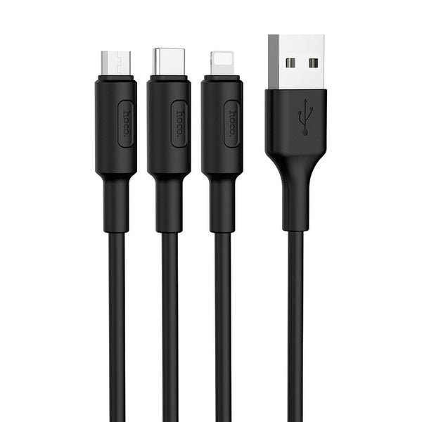 Cablu Date & Incarcare 3in1 - MicroUSB / Lightning / Tip C (Negru) HOCO X25