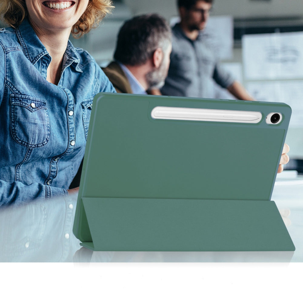 Husa de protectie pentru tableta Techsuit Flex Trifold compatibila cu Samsung Galaxy Tab S9 FE, verde inchis, TPU