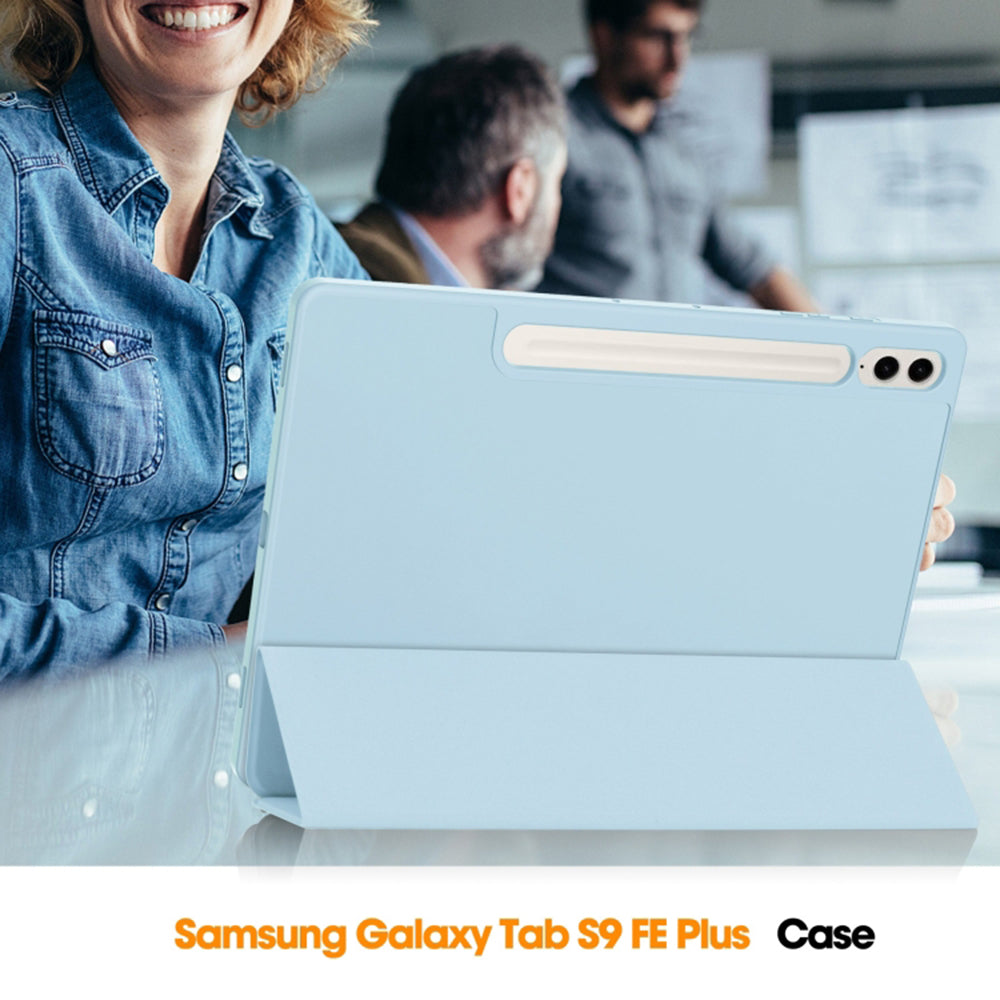 Husa de protectie pentru tableta Techsuit Flex Trifold compatibila cu Samsung Galaxy Tab S9 FE Plus, bleu, TPU