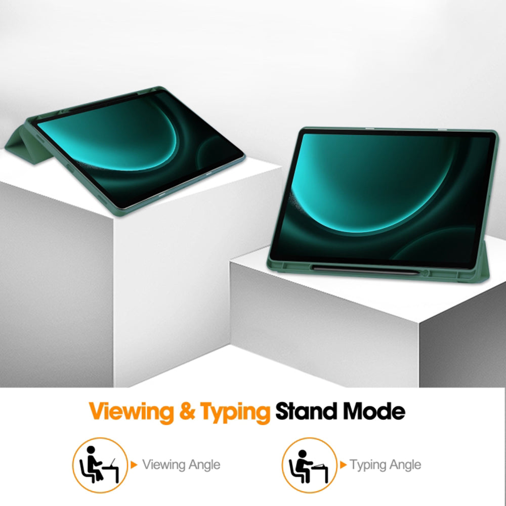 Husa de protectie pentru tableta Techsuit Flex Trifold compatibila cu Samsung Galaxy Tab S9 FE Plus, verde inchis, TPU
