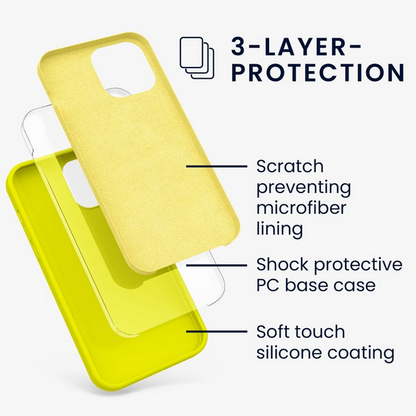 Set Husa Silicon + Folie din silicon Case Friendly compatibila cu Apple iPhone 15, galben, protectie 360