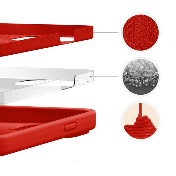 Set Husa Silicon + Folie din sticla transparenta Case Friendly compatibila cu Apple iPhone 14 Pro, rosie, protectie 360