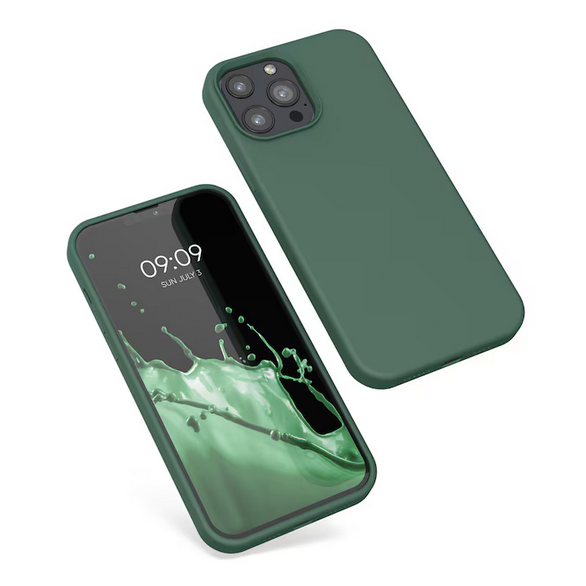Husa de protectie Silicon compatibila cu Apple iPhone 13 Pro, verde inchis, rezistenta la socuri, tip carcasa, interior microfibra