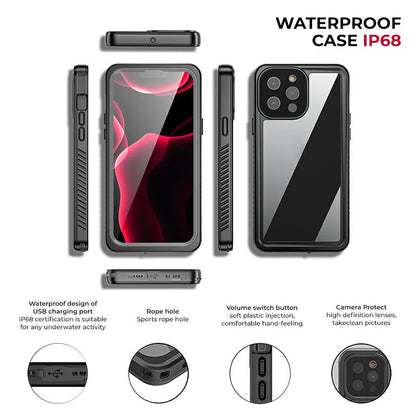 Husa Waterproof IP68 compatibila cu Apple iPhone 15, neagra, full cover 360, anti-shock