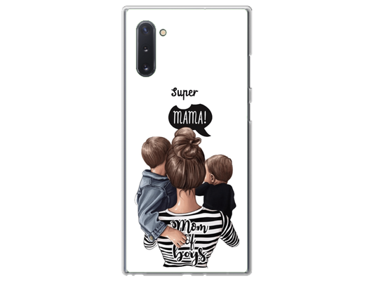 Husa Silicon HQCover compatibila cu Samsung Galaxy Note 10, model Super Mom of Boys, rezistenta la socuri si zgarieturi, SP1M00031