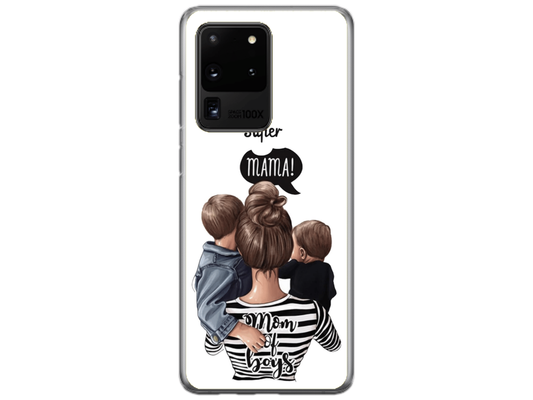 Husa Silicon HQCover compatibila cu Samsung Galaxy S20 Ultra 5G, model Super Mom of Boys, rezistenta la socuri si zgarieturi, SP1M00031
