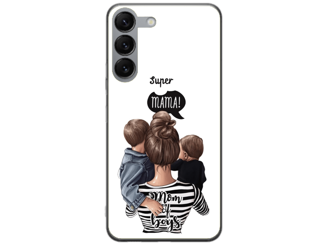 Husa Silicon HQCover compatibila cu Samsung Galaxy S23 Plus, model Super Mom of Boys, rezistenta la socuri si zgarieturi, SP1M00031