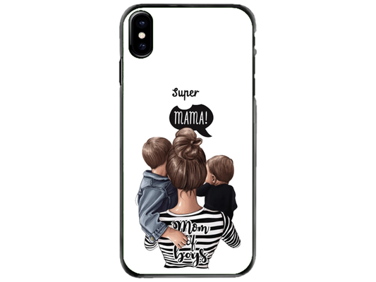 Husa Silicon HQCover compatibila cu Apple iPhone XS, model Super Mom of Boys, rezistenta la socuri si zgarieturi, SP1M00031