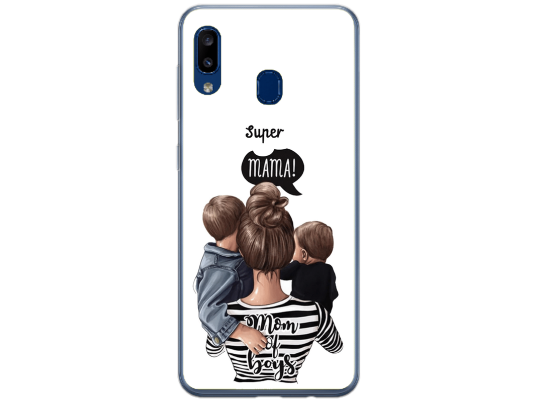 Husa Silicon HQCover compatibila cu Samsung Galaxy A20e, model Super Mom of Boys, rezistenta la socuri si zgarieturi, SP1M00031