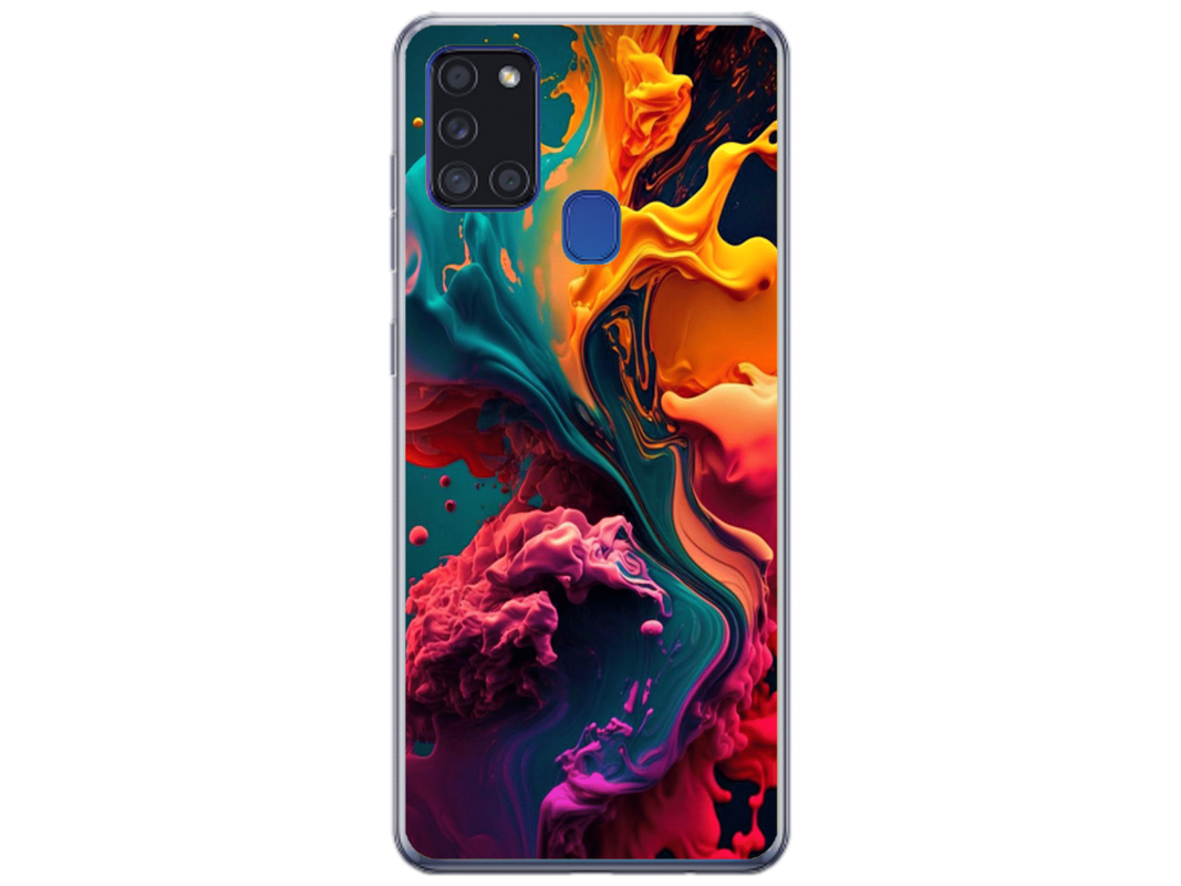 Husa Silicon HQCover compatibila cu Samsung Galaxy A21s, model Explozie de culori v1, rezistenta la socuri si zgarieturi, SP1M00029