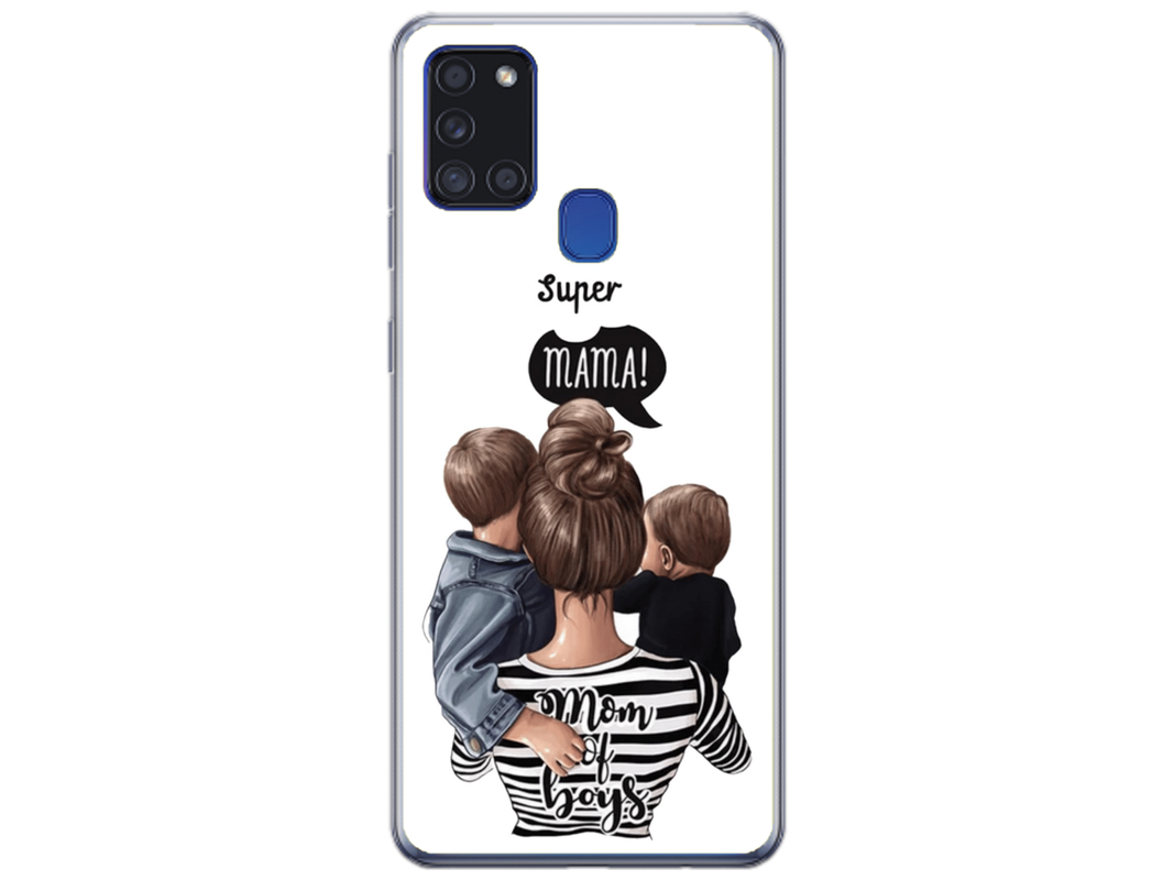 Husa Silicon HQCover compatibila cu Samsung Galaxy A21s, model Super Mom of Boys, rezistenta la socuri si zgarieturi, SP1M00031