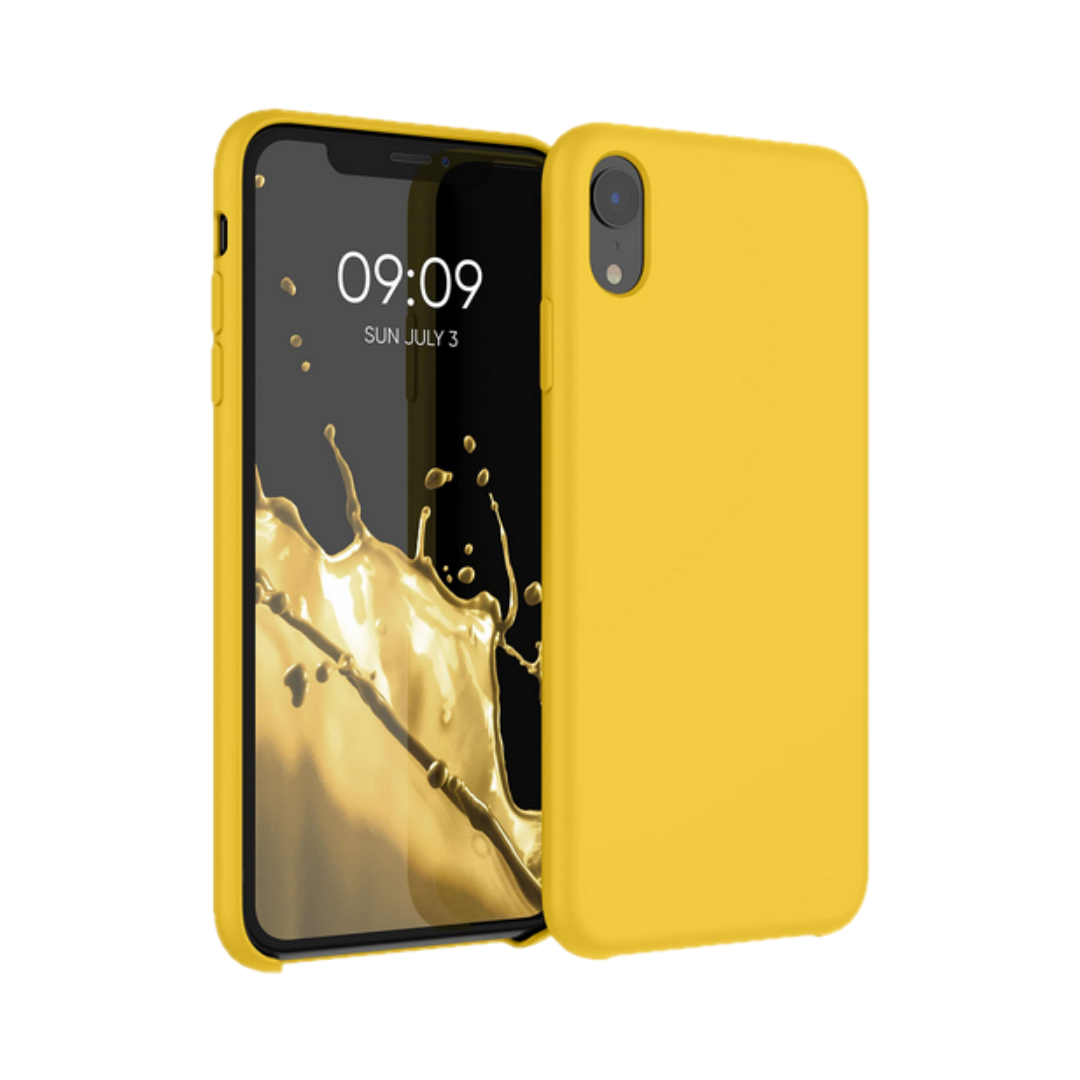 Husa de protectie Silicon compatibila cu Apple iPhone XR, galbena, rezistenta la socuri, tip carcasa, interior microfibra