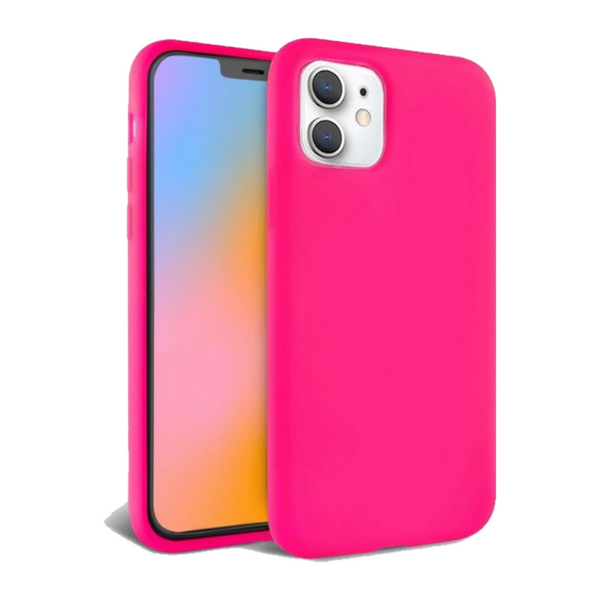 Husa de protectie Silicon compatibila cu Apple iPhone 12, roz neon, rezistenta la socuri, tip carcasa, interior microfibra