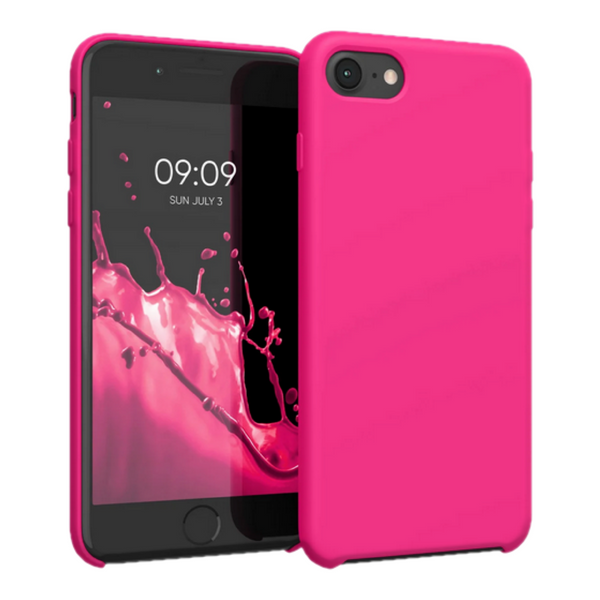 Husa de protectie Silicon compatibila cu Apple iPhone 7, roz neon, rezistenta la socuri, tip carcasa, interior microfibra