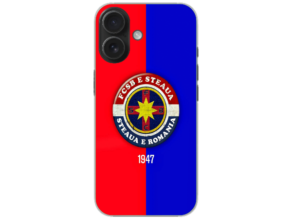 Husa Silicon HQCover compatibila cu Apple iPhone 16, model FCSB Steaua, rezistenta la socuri si zgarieturi, SP1M00003